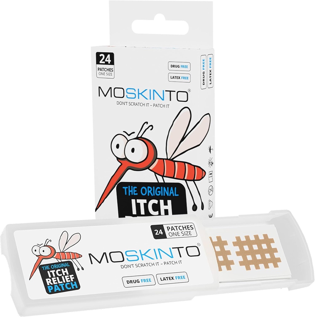 Moskinto, The Original Mosquito Itch Relief Patches for Kids & Adults, Bug Bite Patches Soothe Swelling & Itching istantaneamente, Anti Itch Bug Bite Relief, Suction Tool Alternative Travel Pack, 24 Count