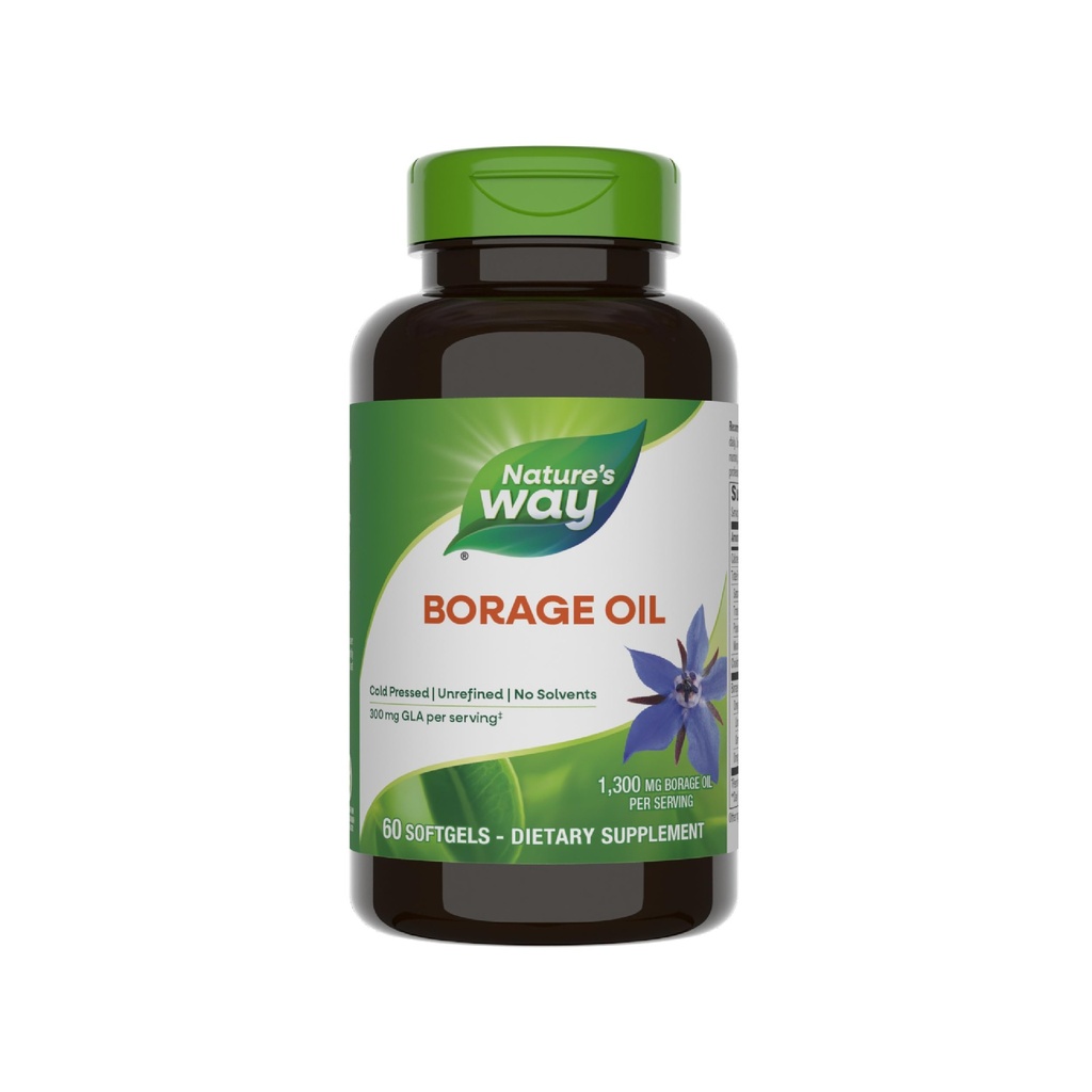 Olio di Boraggio di Via della Natura, Pressato a Freddo & Unrefined, Integratore GLA, 300 mg GLA e 440 mg Acido Linoleico per Serving, 60 Softgels (Vario di Maggio di Imballaggio)