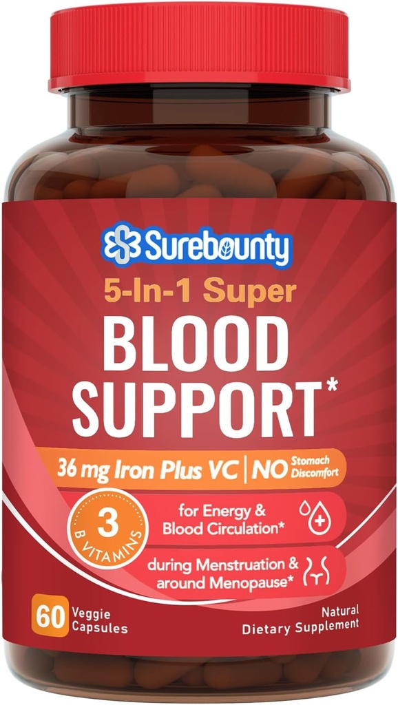 Supplemento di ferro delicato per gli uomini delle donne, amichevole di stomach & non costipazione | Bisglycinate di ferro con vitamina C, Folate, B6 & B12 | Pillole di ferro per il supporto di sangue & energia | 60 capsule vegan