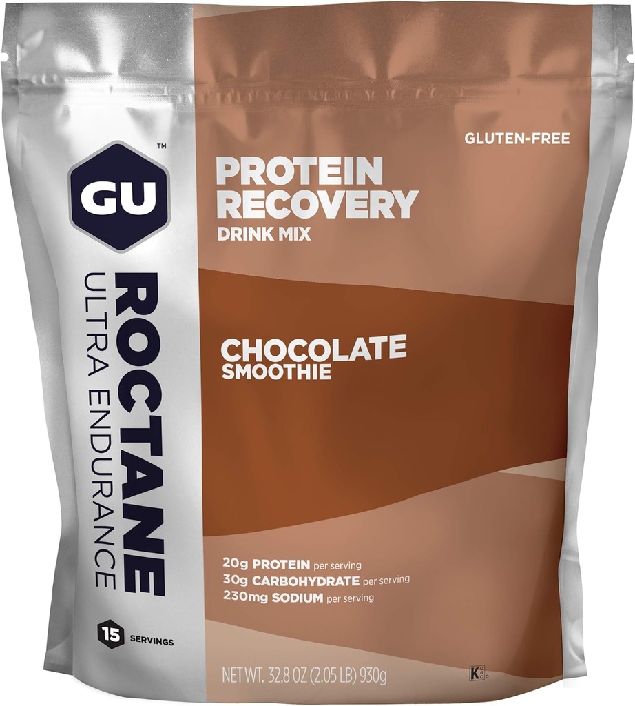 Gu Energy Roctane Ultra Endurance Protein Recovery Drink Mix, latticini senza glutine e Kosher, supporto di recupero dopo qualsiasi allenamento, sacchetto di 15-Serving, Smoothie di cioccolato