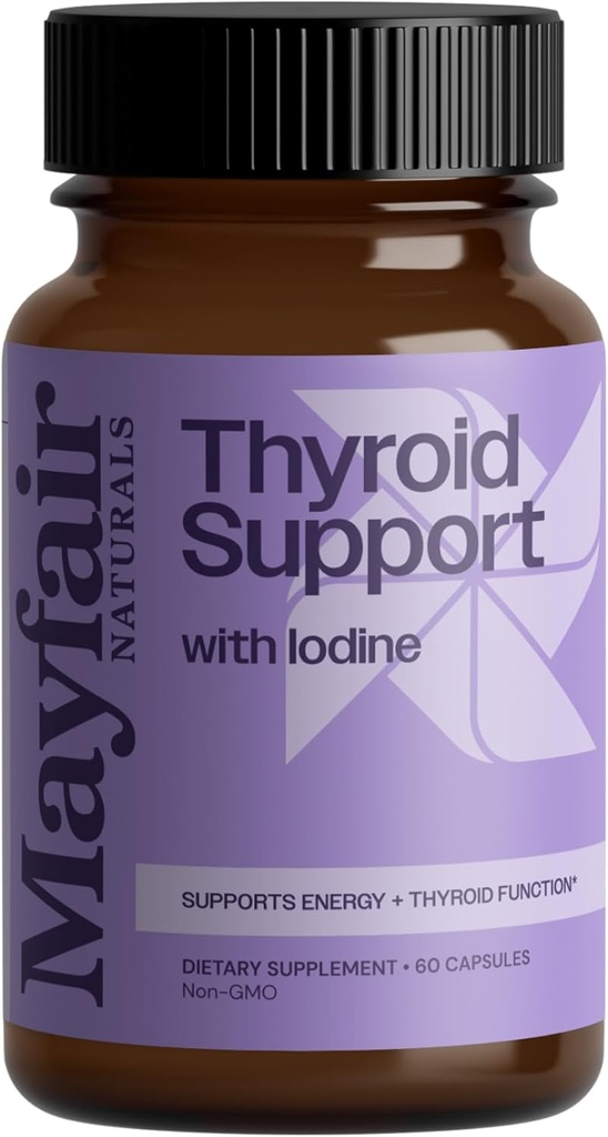 Supporto tiroideo con iodio, integratore naturale per le donne e gli uomini, Supporta energia e salute tiroidea, 60 capsule