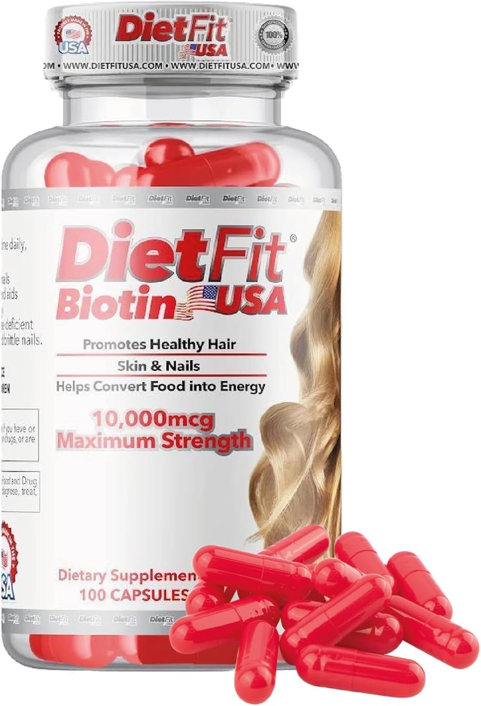 DIETFIT | Biotin 100 Capsules | Radiant Hair, Skin e Nails Formula | Energizing Nutrient Blend | Advanced Beauty Support | Easy Daily Use | Fitness Supplements | Soluzione Fitness