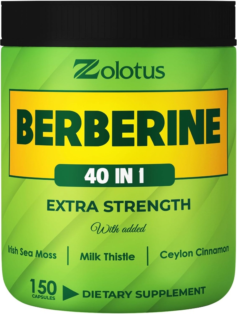 Zolotus Berberine Supplemento 40 in 1, con Sea Moss, Cinnamon, Latte Thistle, Aceto di sidro di mele, Quercetin per la digestione, Immune System & Heart Health