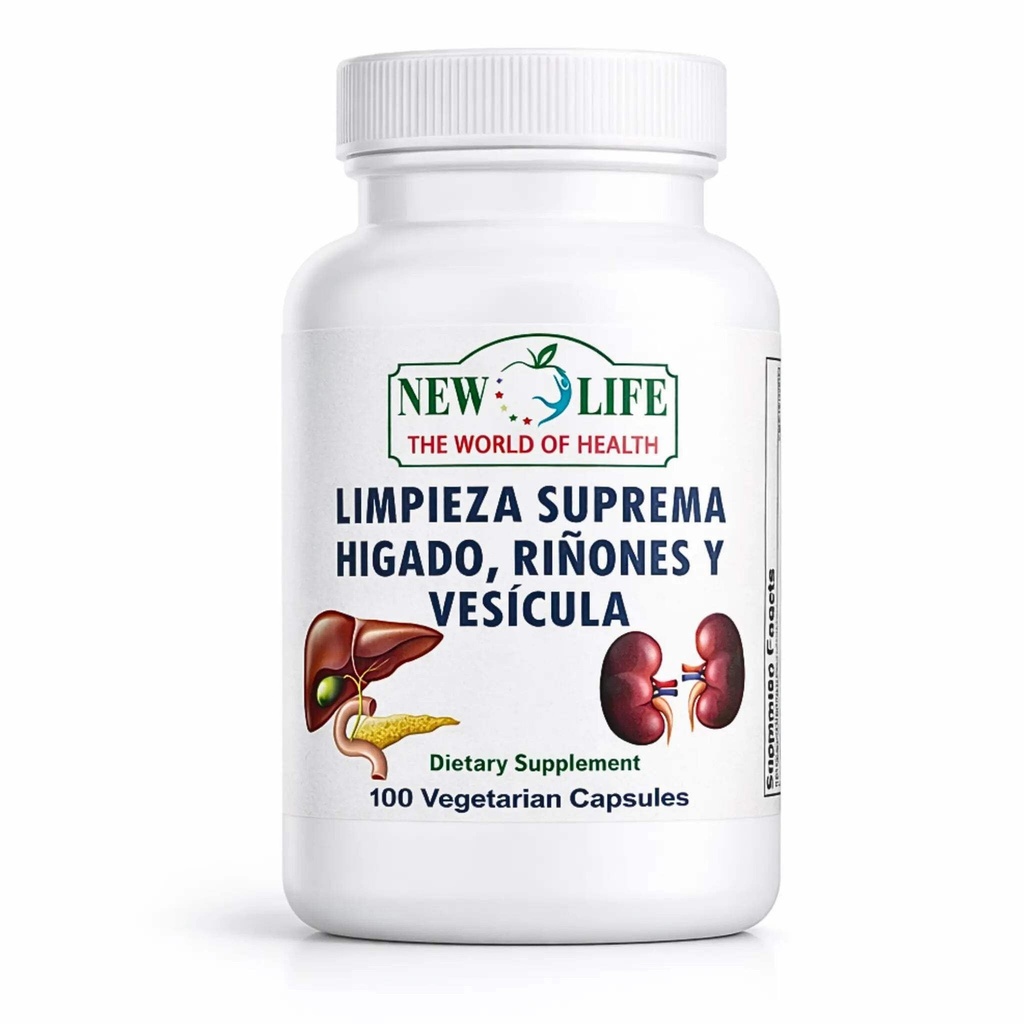 Nuova vita Limpieza Suprema Hígado Riñones y Vesicula, fegato sano, radice di dadelion, estratto di cardo del latte, 100 capsule