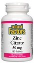Fattori naturali - Citrato di zinco 50mg, Supporto per la pelle sana e la funzione immunitaria, 180 compresse
