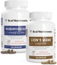 Funghi reali Vitamina D2, Zinco, Chaga, Reishi (120ct) e Lion's Mane (120ct) Bundle - Immunità e supporto cognitivo, Zinco Chelato per un migliore assorbimento - Vegan, Gluten Free, Non OGM