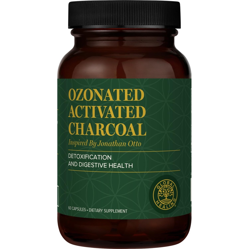 Global Healing Center - Ozonated Activated Charcoal Powder - Advanced Digestive Detox that Adsorbs Internal Indesiderato Compounds - Aiuta a Alleviare occasionale Gas Discomfort - 60 Pillole di carbone attivate