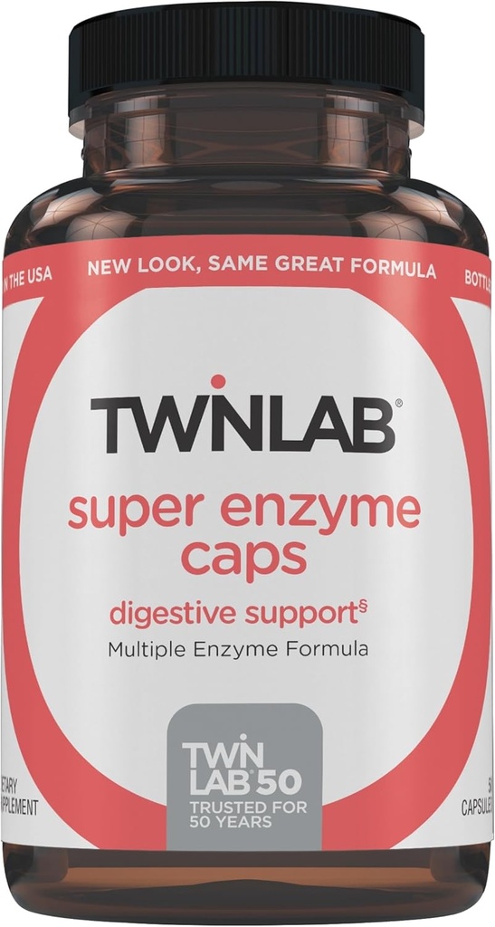 Twinlab Super Enzyme Caps - Integratore di costipazione con enzimi digestivi - 50 capsule