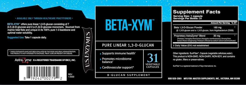 USAEnzymes U.S. Enzymes BETA-XYM 31 capsule vegetali. Supporta la salute del cuore, la salute del colon e la regolarità del telo come 31 conte (pacchetto di 1)