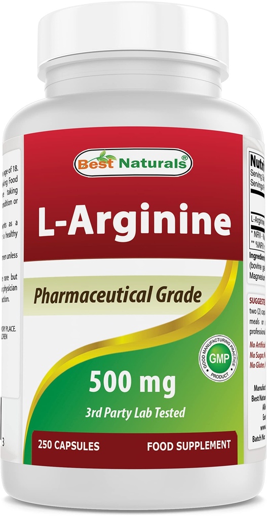 Migliore naturali L-Arginina 500mg 250 capsule - Pharmaceutical Grade L Arginina supplemento promuove la sintesi di ossido nitrico