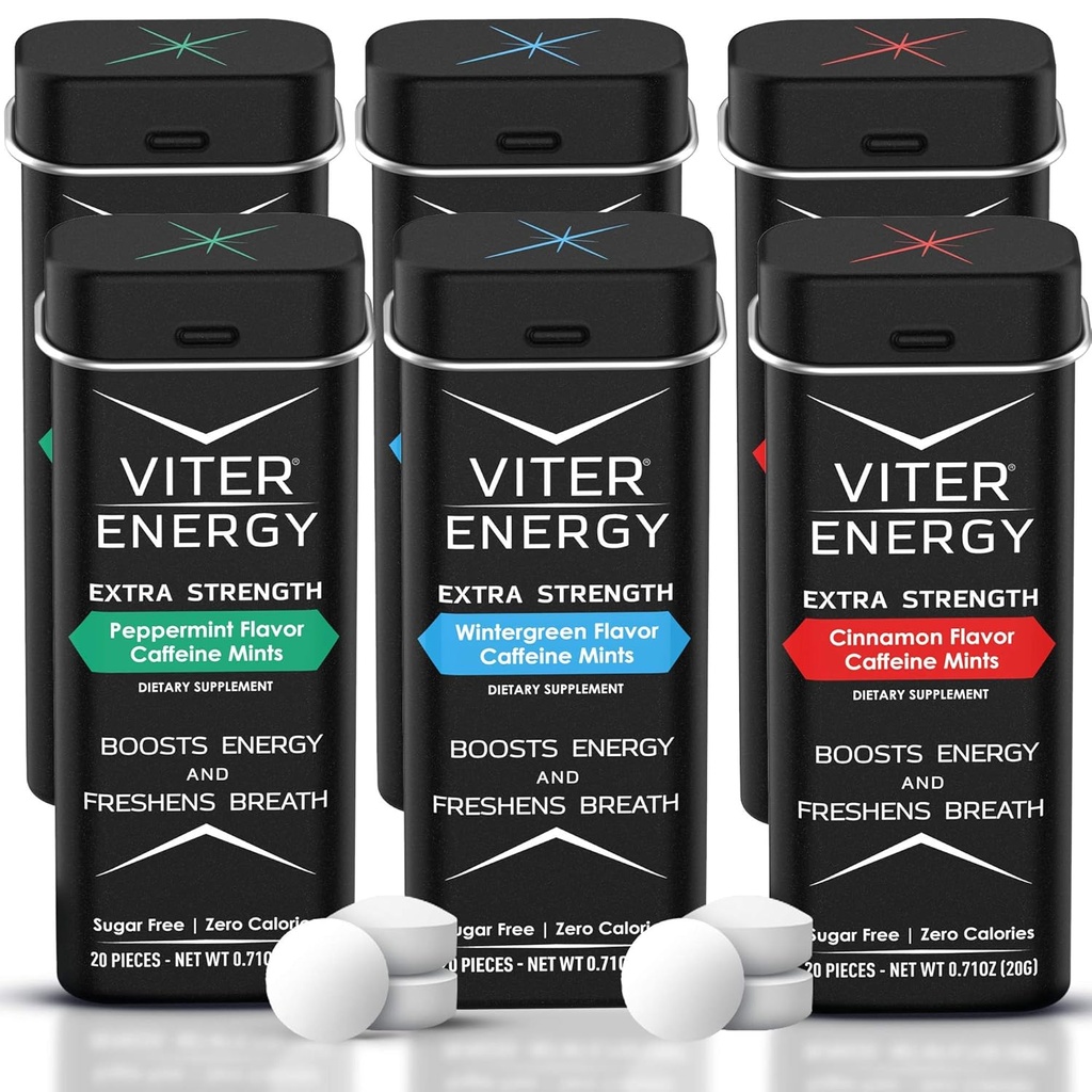 Viter Energy Extra Forza Tante Caffeina Caffeina 80mg, Vitamine B, Zucchero Libero. (Varietà, 20pcs, 6 Pack)