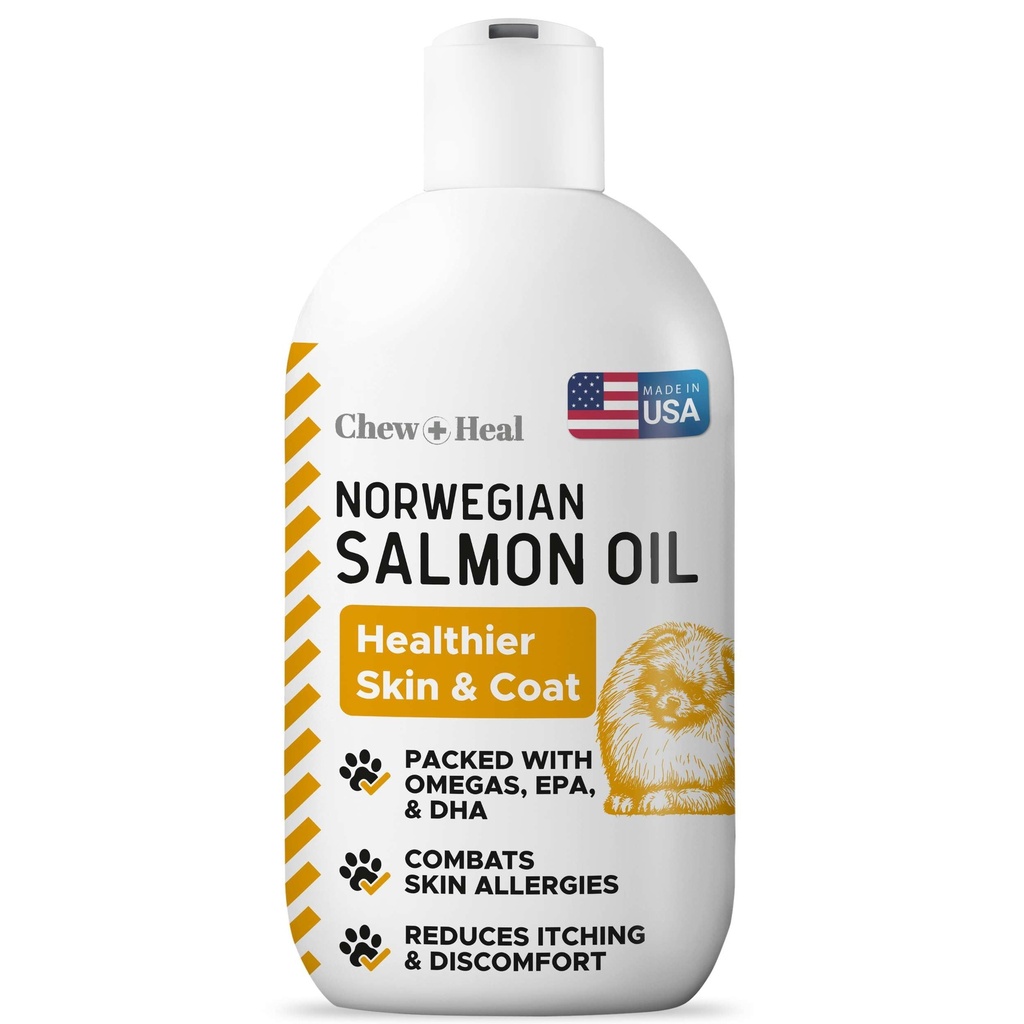 Olio di salmone per cani - Olio di pesce Premium per la salute della pelle e del cappotto - Supplemento Omega 3 - Supporta la pelle prurito - 8 oz liquido - Olio di salmone del cane norvegese - Integratore di cani essenziale