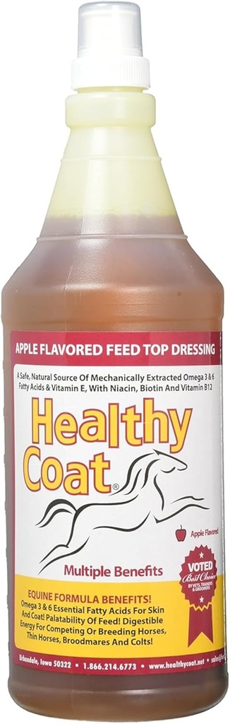 HealthyCoat cavallo supplemento 32 oz – All-Natural Omega 3 & 6 Alimentazione Top-Dress per Shiny Coat, pelle sana, Hooves & Joints – Fortificata con Biotin, B12, Lecithin & Vitamin E – Apple Flavor