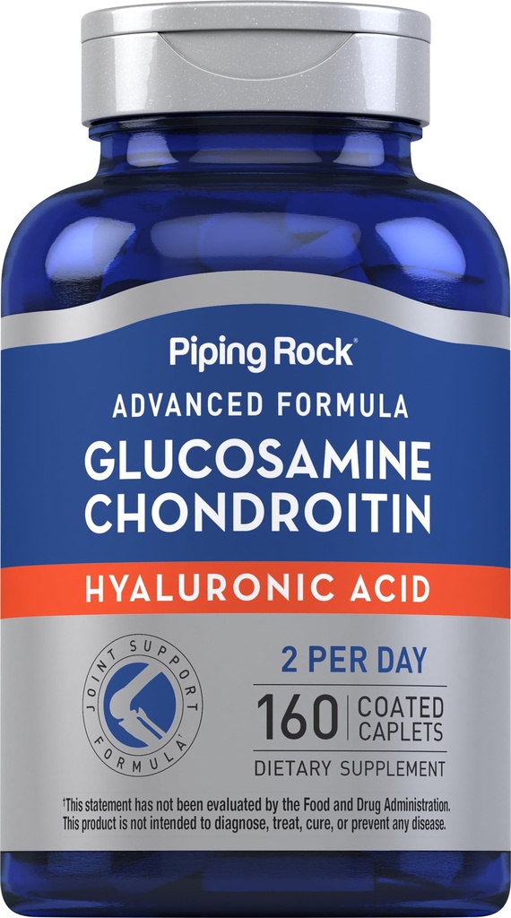 Piping Rock Glucosamine Chondroitin per le donne e gli uomini | 160 Caplets | Supplemento con acido ialuronico | Formula avanzata | Non OGM, Gluten Free