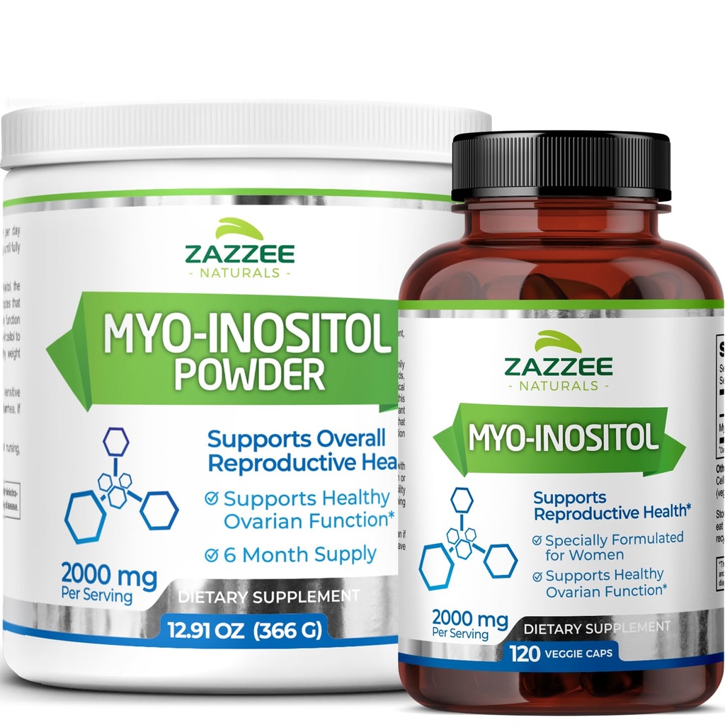 Zazzee Myo-Inositol Capsule e Myo-Inositol Powder, 100% Pure, Premium Grade, Vegan, Non OGM e Tutto Naturale
