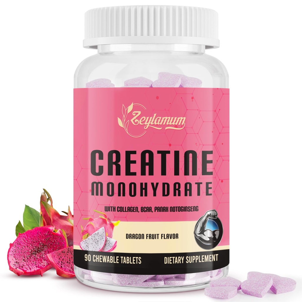 Zeylamum creatina per le donne | con collagene idrolizzato, BCAA | 3G Creatina chews per le donne guadagno avvio, magra muscoli, recupero & energia, Vegan, zucchero Free Creatine, alternativa polvere, 30 Servings