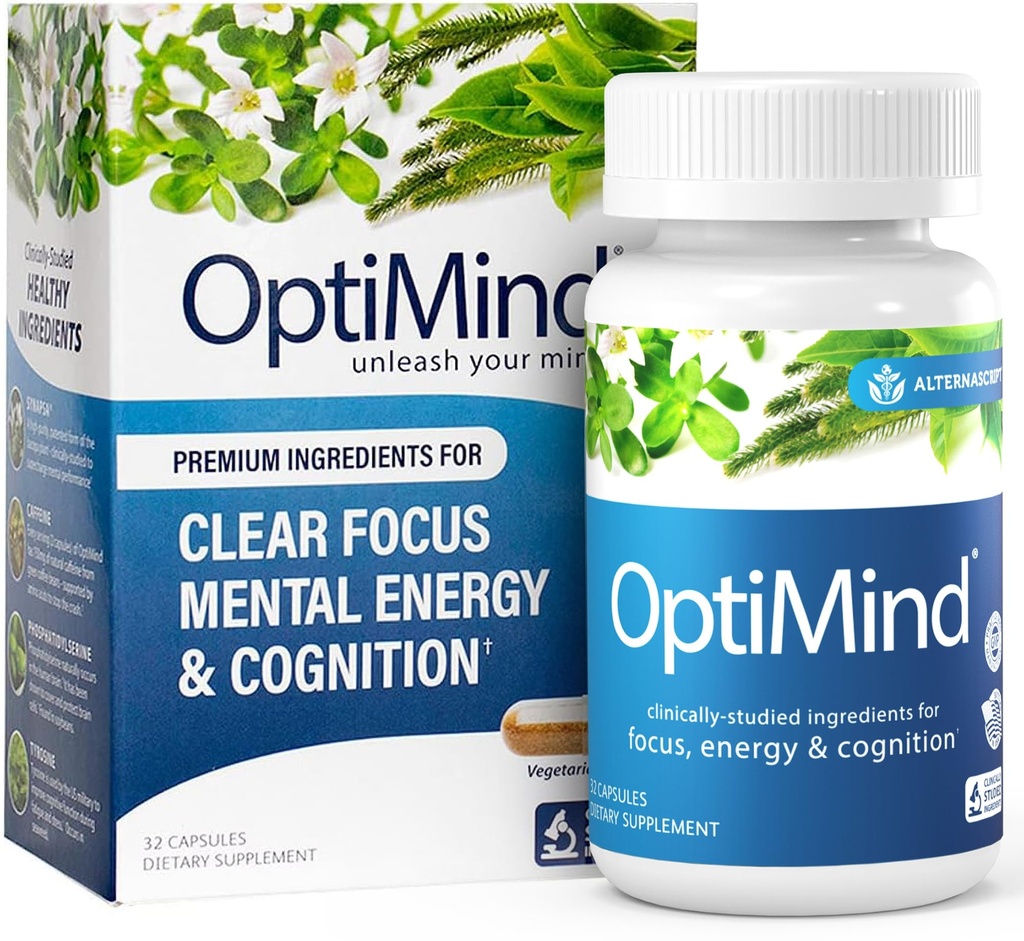 Optimind Bacopa Monnieri Brain Supplemento per memoria e messa a fuoco, Nootropics con Phosphatidylserine, Huperzine A, Non OGM, Ingredienti clinicamente studiati, 32 Capsule