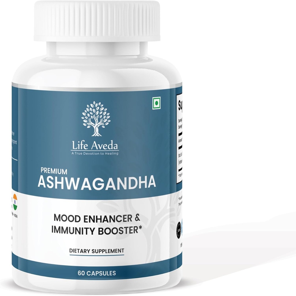 Vita Aveda Ashwagandha 500mg, 60 capsule – Integratore naturale di erbe per gli adulti (1-mese di alimentazione)