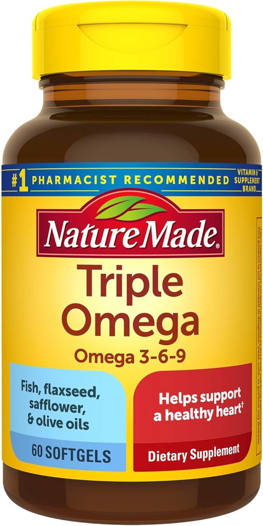 Natura fatta Triple Omega 3-6-9, 60 Softgels, supplemento Omega per la salute del cuore (Pack of 3)