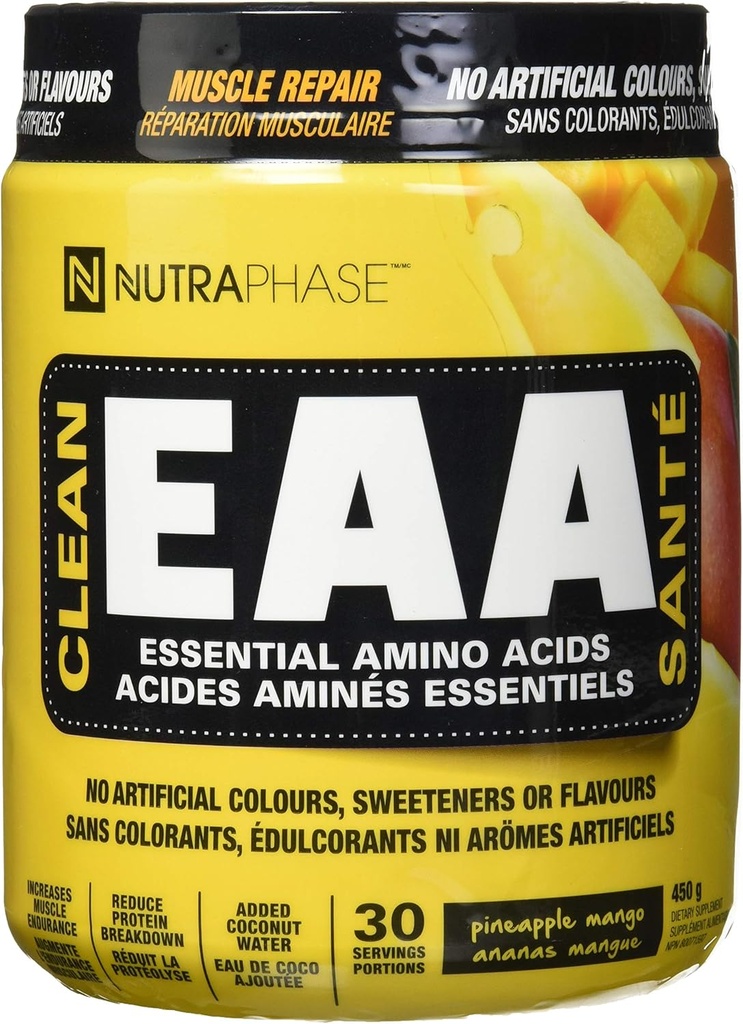 NutraPhase Clean EAA, Tutto Naturale, Vegan Friendly, Gluten Free, Stupefacente Gusto, Ananas Mango, 30 Serve, 16 Oncia