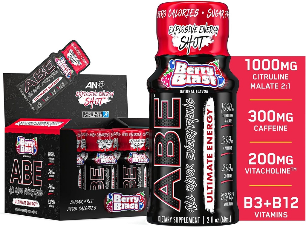 Tutto nero Tutto energia colpi | 12 Pack | 300mg Caffeina | Berry Blast | Zero Sugar | Energy Focus Supplement | miscela nootropic per palestra o lavoro