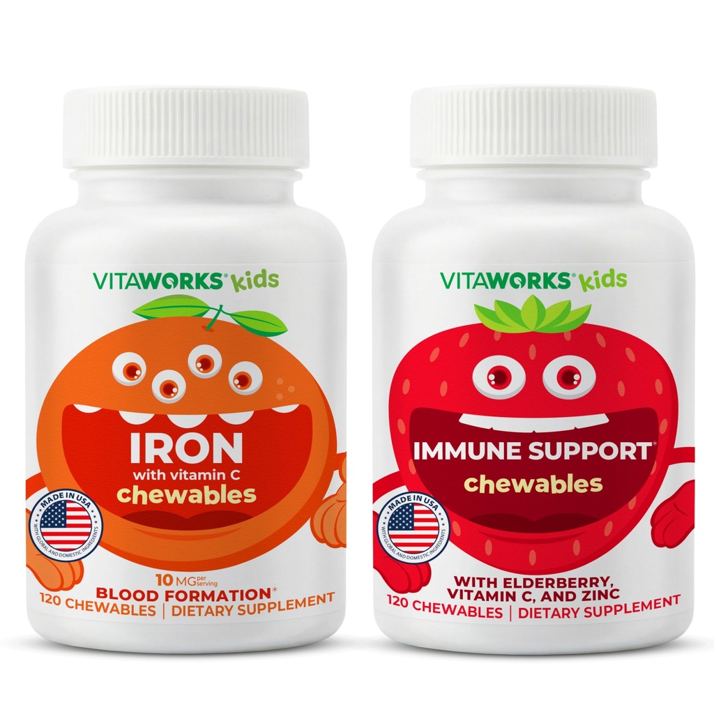 Bambini Iron 10mg + Vitamina C Chewables + Elderberry + Zinc + C Chewables Bundle