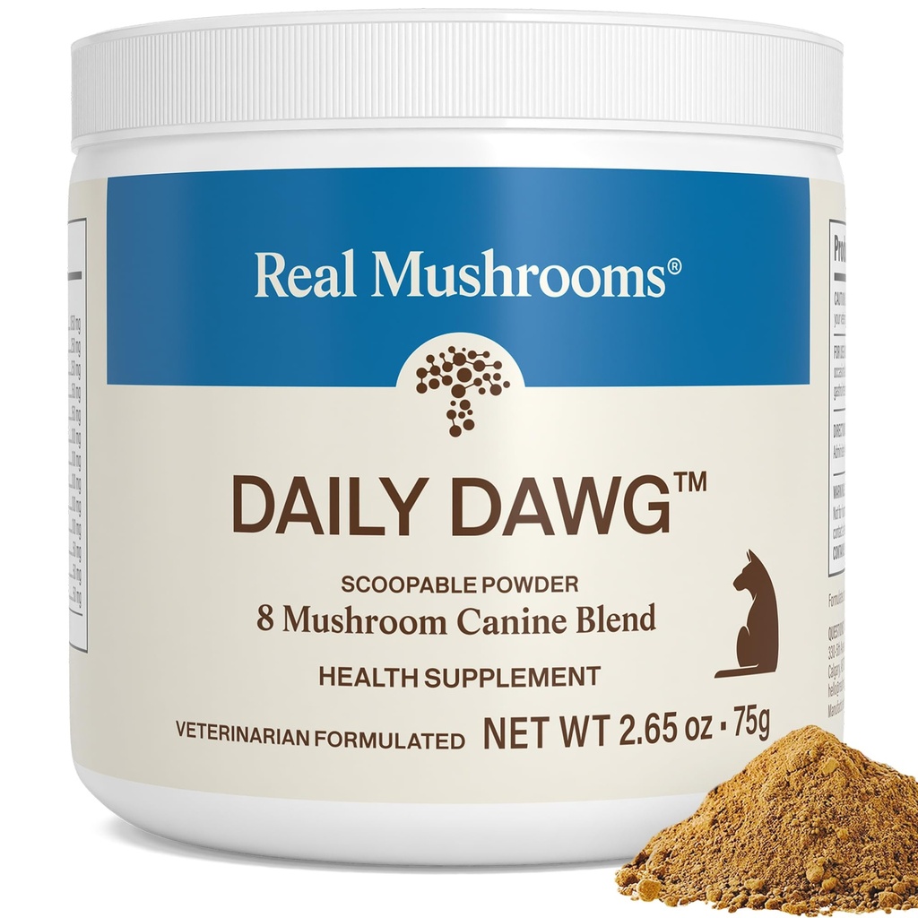 Real Mushrooms Whole Dog Health – Miscela fungo funzionale per cani con Lion’s Mane, Cordyceps, Turchia Tail, Reishi, Shiitake per il benessere complessivo dei cani – 2.65 oz