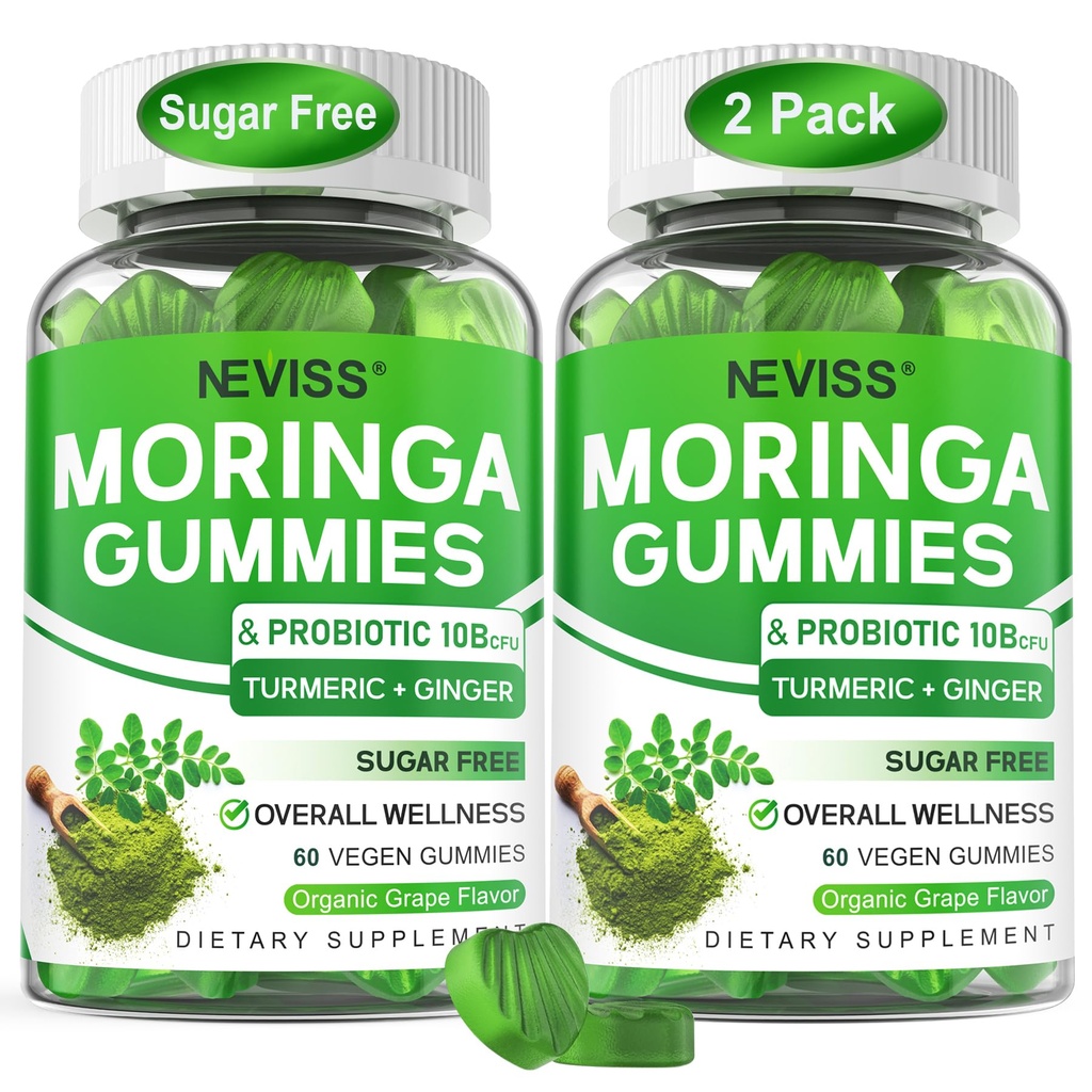 Moringa Gummies per le donne Uomini w/Probiotico Turmeric Ginger Ceylon Cinnamon, Sugar Free, Organic Moringa capsule alternative, Pure Moringa lascia Green Superfood Supplement - Vegan, 120Cts