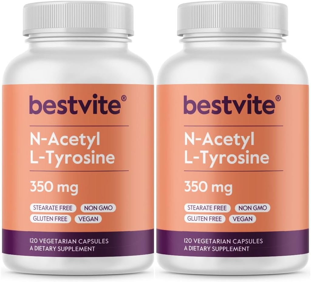 BESTVITE N-Acetyl L-Tyrosine 350mg (NALT) (240 capsule) (120 x 2) - No Stearates - Non OGM - Gluten Free
