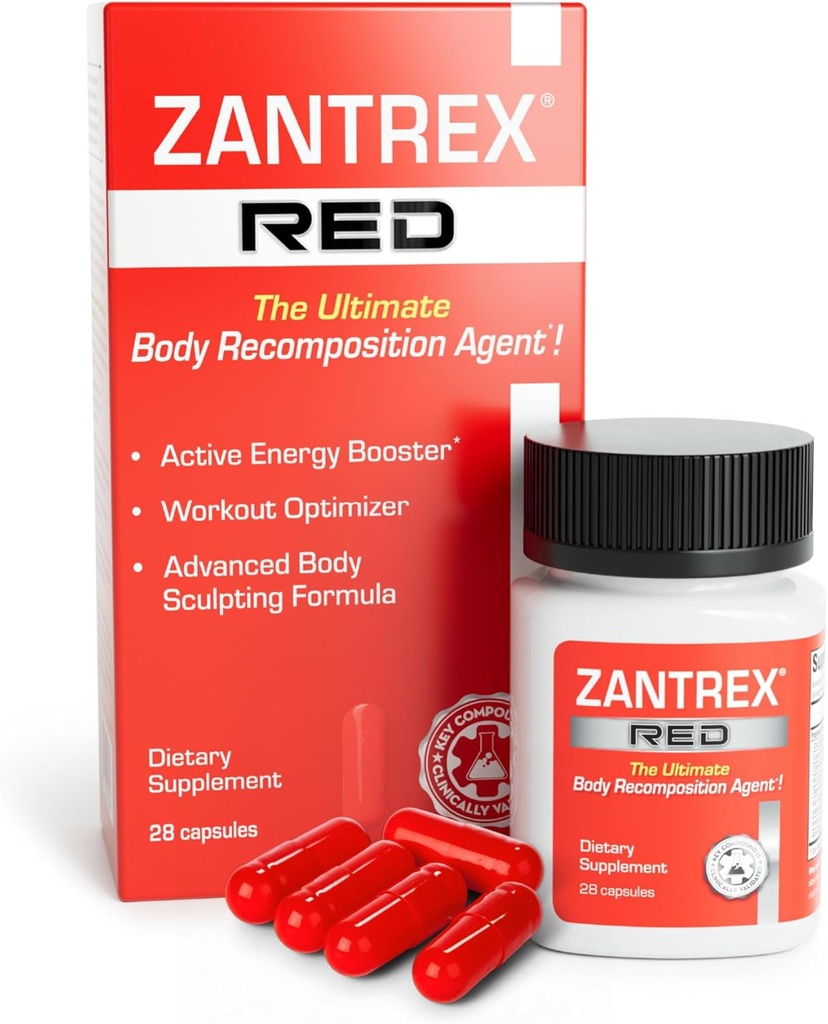 Zantrex Red Body Recomposition & Active Energy Booster Supplement | Supporta Body Sculpting, Maggiore messa a fuoco e prestazioni di allenamento | 28 capsule