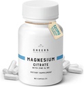 Cheers Magnesium Citrate 320mg | Supporta la salute muscolare & Nerve, Immune Boost & Stress Relief | Integratori di magnesio con vitamina B6 & Zinc | Non OGM, Vegan, No ingredienti artificiali | 90 capsule