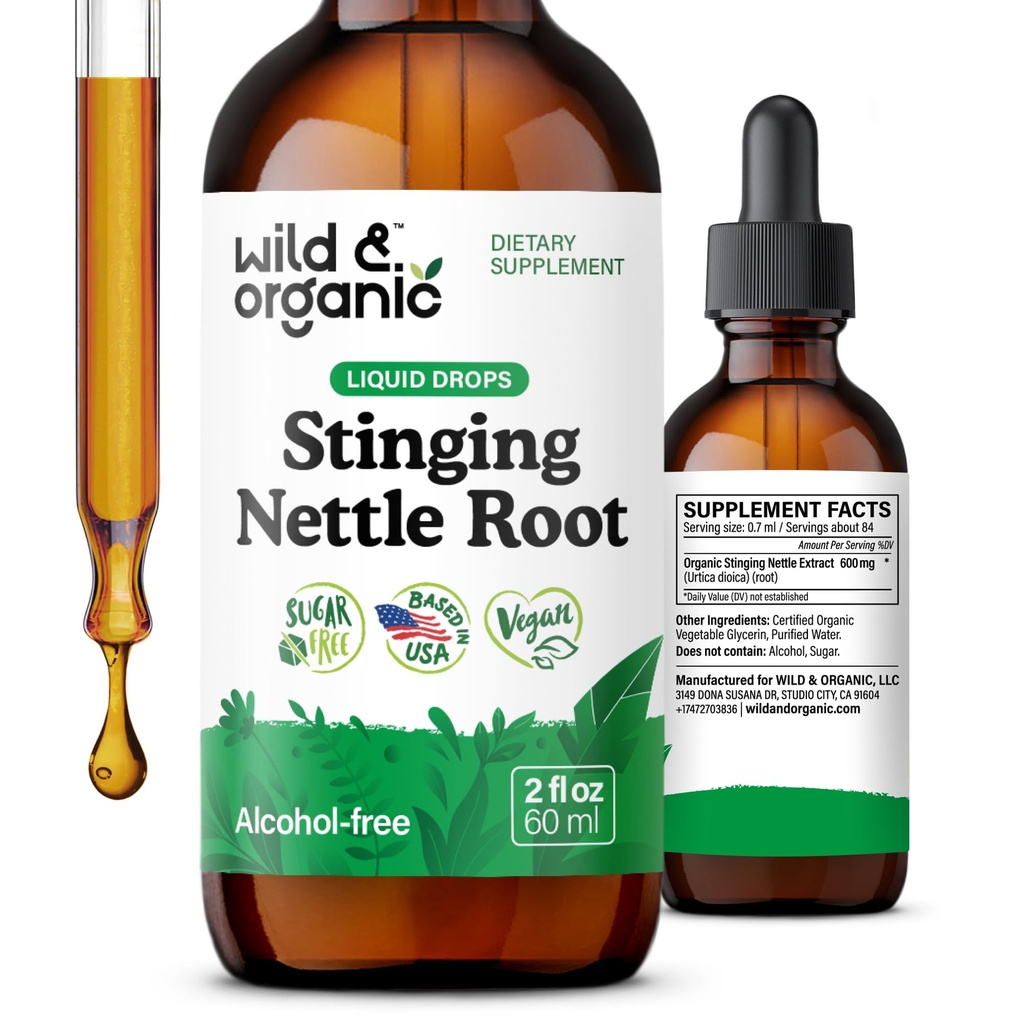 Gocce di radice di ortica selvatica e organica - Tintura di estratto di ortica per gli uomini e le donne - Supplemento di Urtica Dioica liquida - Vegan, Sugar & Alcohol-Free - 2 fl oz