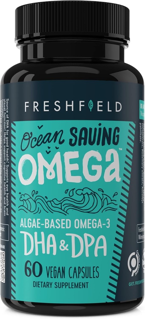 Ocean Saving Omega, Algae Omega 3, DHA Supplemento, alimentazione di 2 mesi, Sustainable Sourced, livelli più elevati di DHA per capsula (440 mg), w/DPA