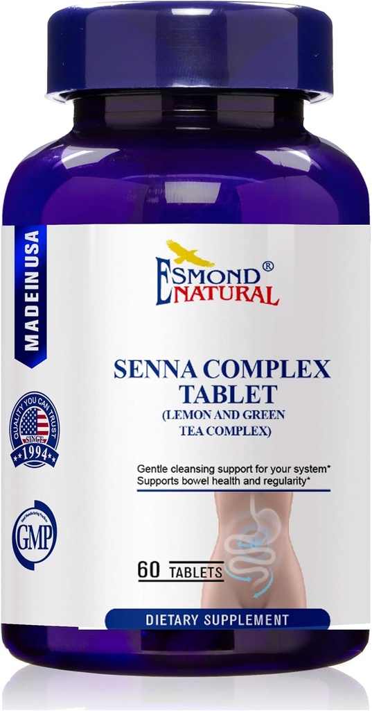 (3 Pack) Esmond Natural: Senna Complex Tablet - Lemon & Green Tea (Bowel Health, Cleansing & Regularity), GMP, Prodotto Naturale Assn Certificato, Made in USA - 620mg, 180 compresse