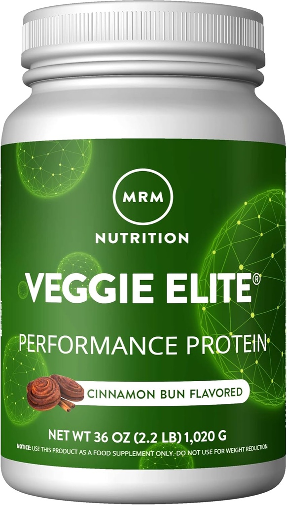 MRM Nutrition Veggie Elite Performance Protein | Cinnamon Bun Flavored| Plant-Based Protein| Facile da Digerire | con BCAAs| Vegan + Gluten-Free | Enzimi digestivi clinicamente testati | 30 Serve