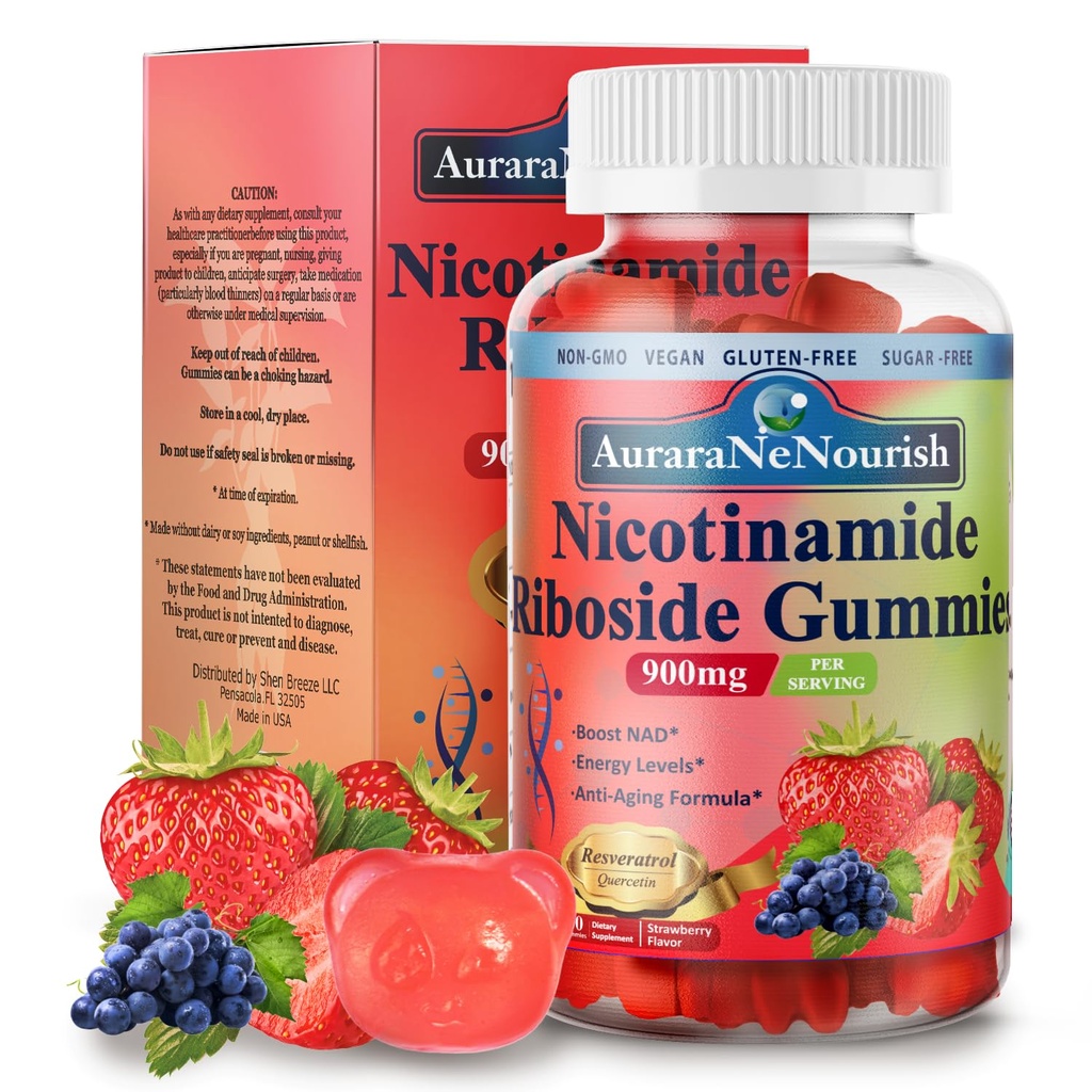 NAD Supplemento Gummies senza zucchero, NAD Nicotinamide Riboside Resveratrolo 900mg w. Quercetina, Collagen Biotin & Vitamin, Integratori ad alta potenza NAD Resveratrolo per l'invecchiamento, l'energia, il fuoco