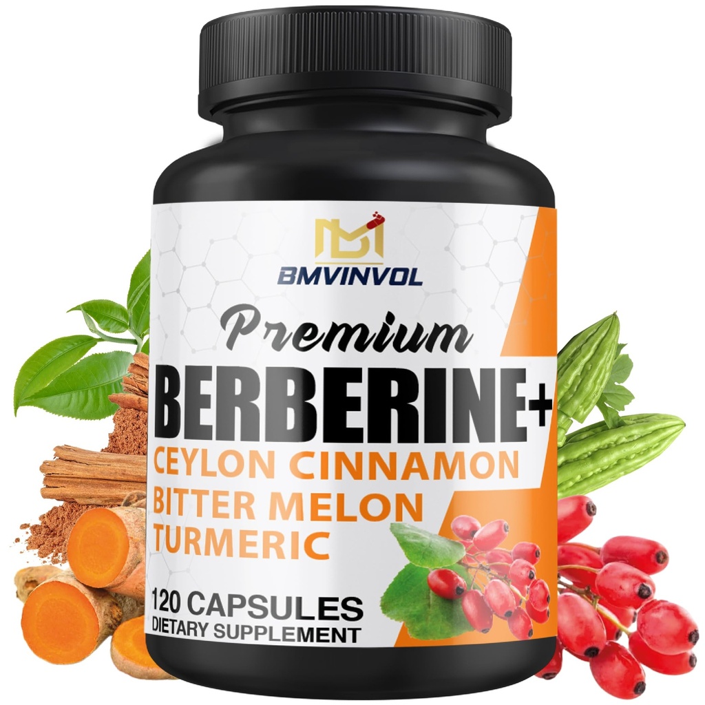 Berberina HCl Supplemento, Ceylon Cinnamon e capsule turche, Estratto di tè verde e di melone Bitter - 120 capsule per 2 mesi di alimentazione