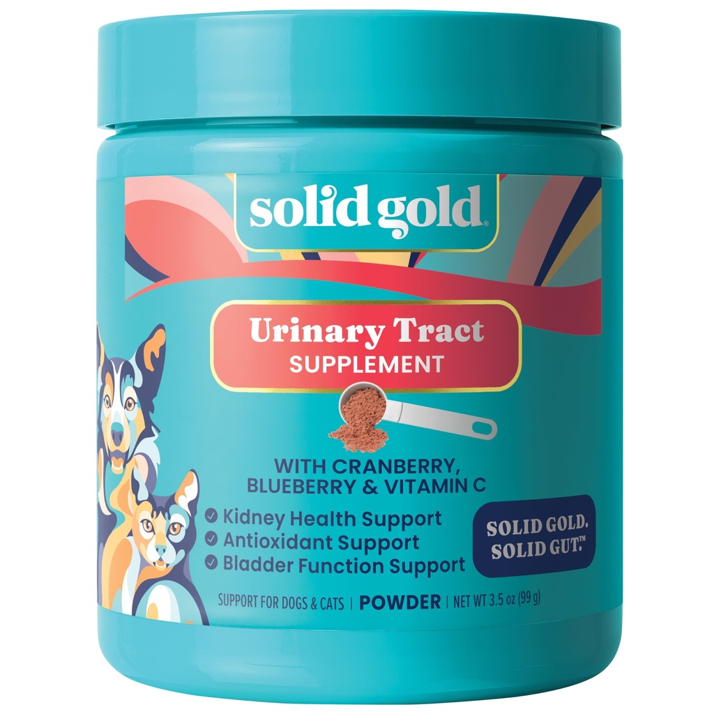 Solid Gold Cat & Dog Vitamins per UTI - Integratore di mirtilli in polvere per cani e gatti - Tratto urinario, Supporto per timone e reni per cani e gatti - Cat & Dog UTI Over the Counter Supplement Powder-3.5oz