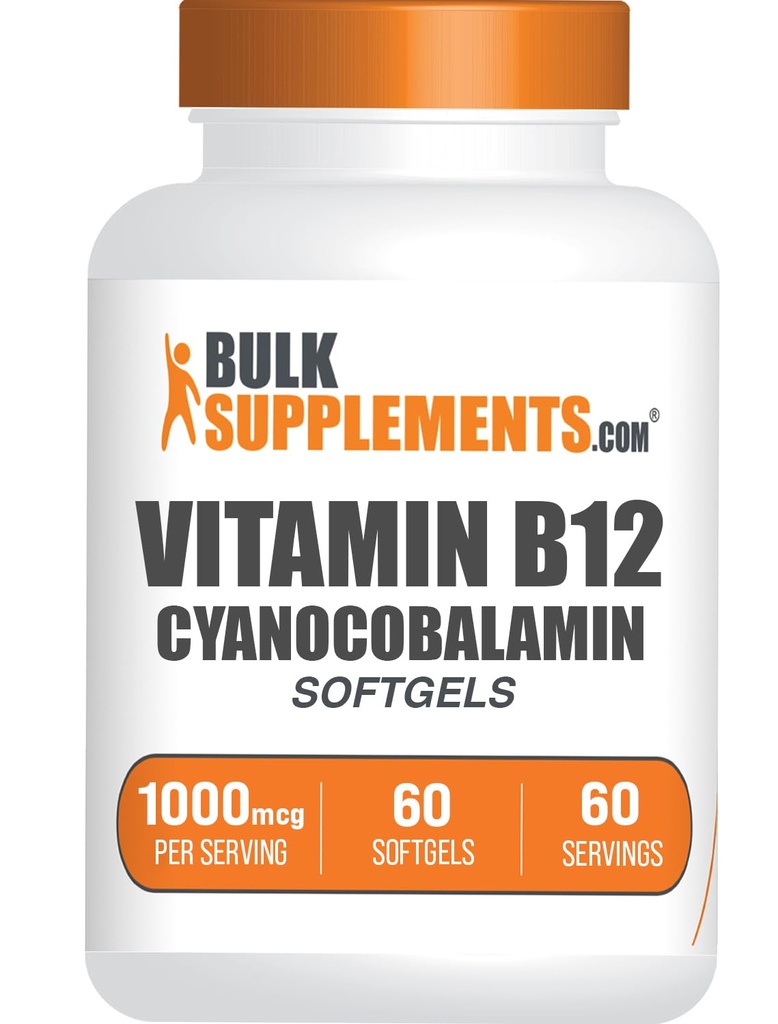 BulkSupplements.com Vitamina B12 Softgels - Vitamina B12 Supplemento, come Cyanocobalamin - Gluten Free, 1 Softgel per Serving (1000mcg), 60 Conte (Pacchetto di 1)