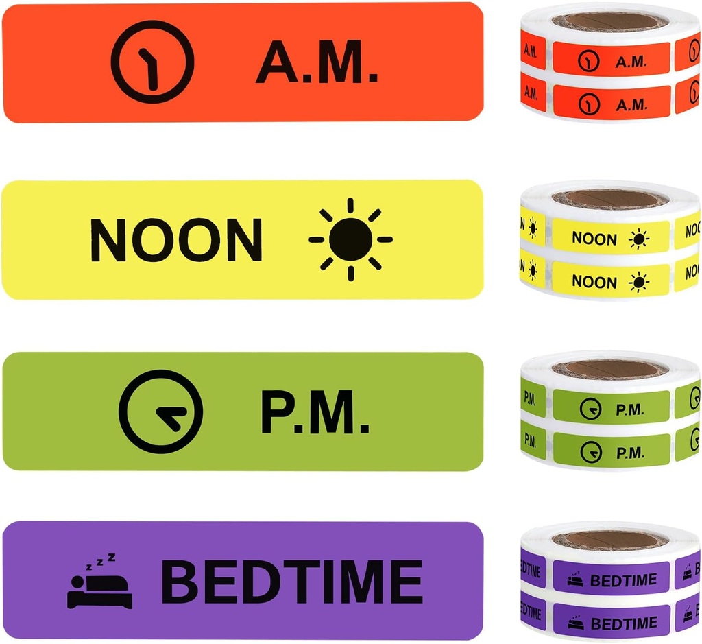 Etichetta di carta permanente AM NOON PM Bedtime for Pill case Planner 0.4 * 1.6inch (500 per Roll 4 Pack)