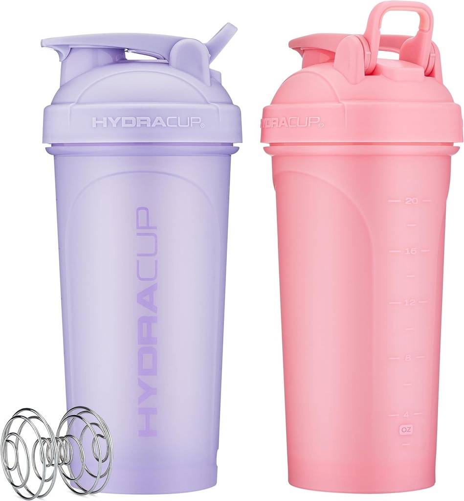 Hydra Cup ProFlow [2 Pack] 28 oz Shaker Bottiglie per Protein Shakes, Shaker Cups con Ball Blender Whisk, Shaker Bottiglia con maniglia, Viaggi To Go, BPA Free (Pink & Purple, 28oz)