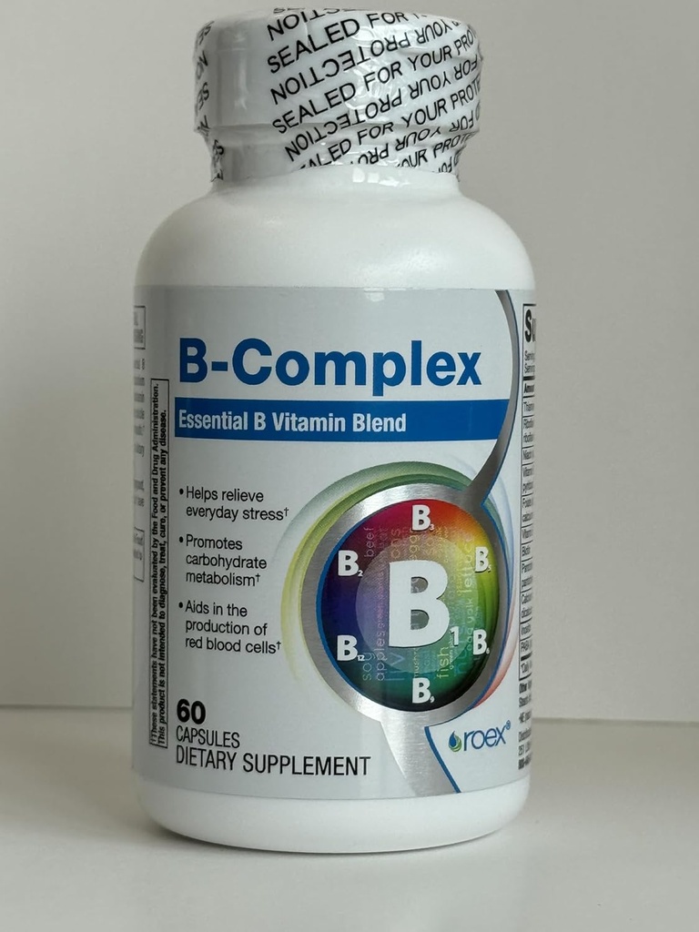 Vitamine Roex | B-Complex | 8 B Vitamine | Forms biologicamente attive | Salute del cervello e del cuore | Metabolismo dell'energia cellulare | Supporto immunitario | 60 Conte