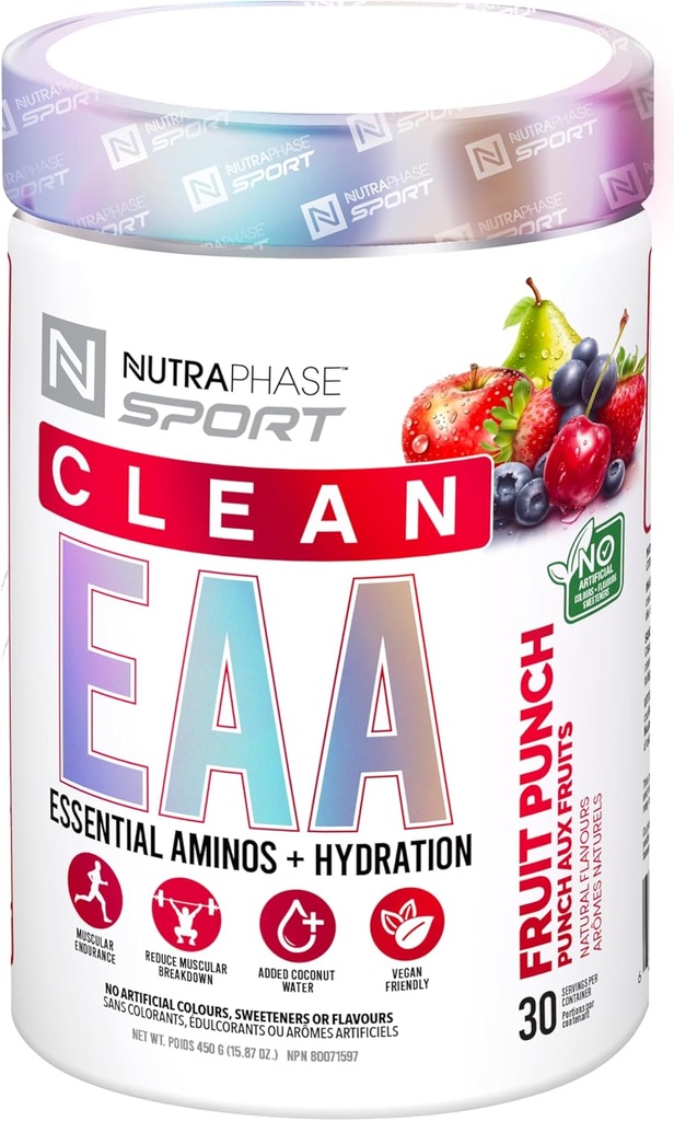 NutraPhase Clean EAA, Tutto Naturale, Vegan Friendly, Senza glutine, Gusto incredibile, Punch di frutta