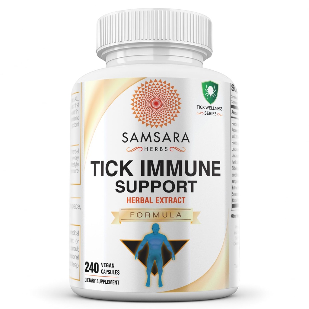 Samsara Herbs Tick Immune Support - Japanese Knotweed, Gatti artiglio, Andrographis, Cryptolepis, Sarsaparilla, Resveratrol, Tick Bite Support 240 Capsule