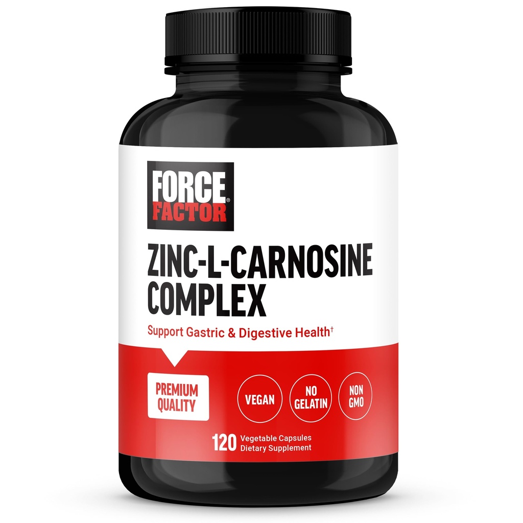 FORCE FACTOR Zinc L-Carnosine Capsule per sostenere la salute gastrica e digestiva, la digestione e il supplemento di Bloating, Vegan, Non OGM, No Gelatin, 120 capsule