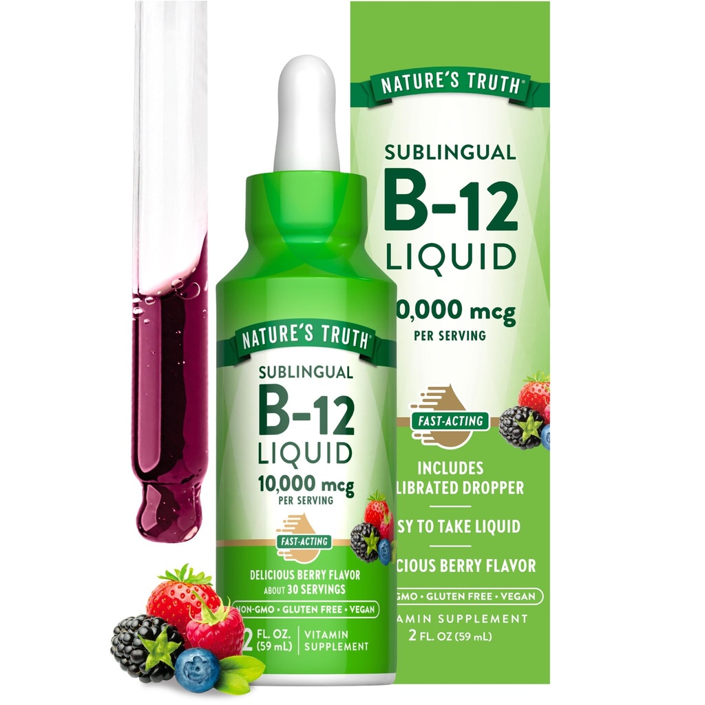 La verità della natura B12 sublinguale gocce liquide | 10.000 mcg | 2 oz | Fast Acting | Vegan, Non-GMO & Gluten Free