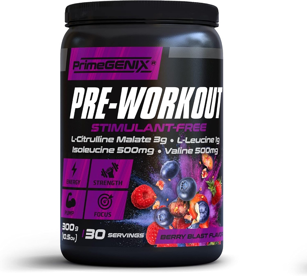 Polvere pre-allenamento senza stimolanti per uomini e donne - Energy Boost Drink con Beta Alanine, L Citrulline - Made in USA, 30 Serve