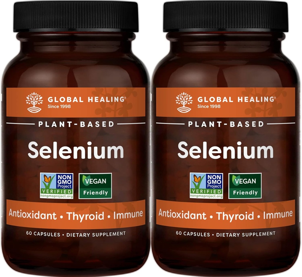 Global Healing Center Selenium 200mcg 2-Pack, Pure Selenium Supplement con ingredienti biologici, Antiossidanti per tiroide e salute immunitaria per uomini e donne - Più di Selenium 100 mcg (60 capsule)