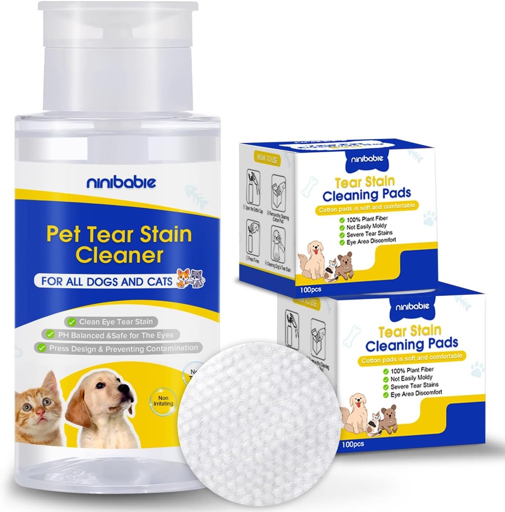 Tear Stain Cleaner for Dogs and Cats,Gently Remove Tear Stain,Eye Debris,Mucus Secretions with 200Pcs Eye Dry Wipes,Eye Cleaner Dry Pads,Non facilmente evaporato
