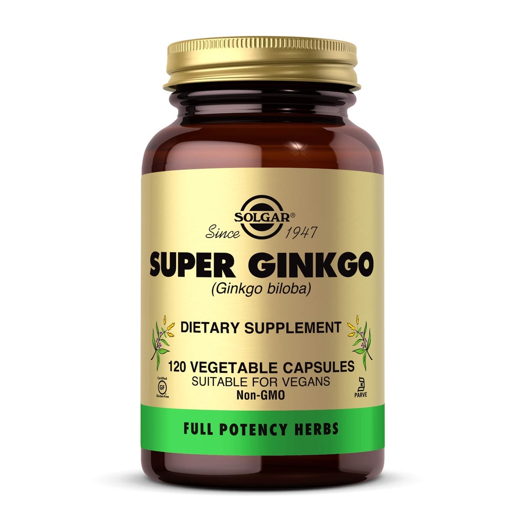 Solgar Super Ginkgo, 120 capsule vegetali - Full Potency (FP) - Antiossidante & Nervous System Support - Salute del cervello - Non OGM, Vegan, Gluten Free, Dairy Free, Kosher - 120 Servings